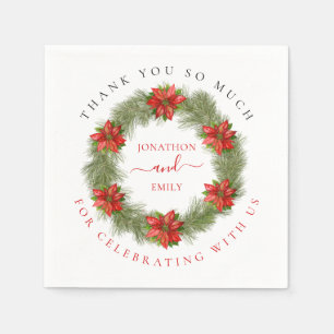 Poinsettia Wreath Thank You Christmas Wedding Napkins