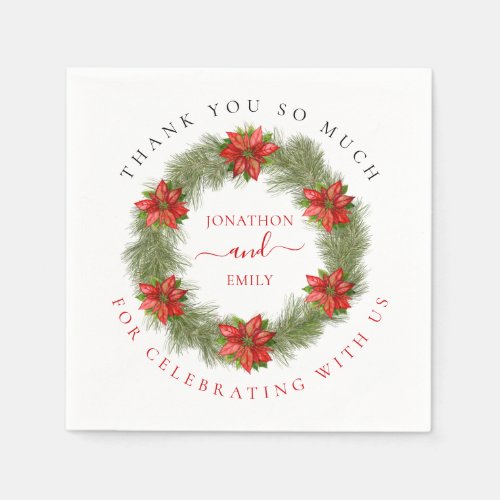 Poinsettia Wreath Thank You Christmas Wedding Napkins