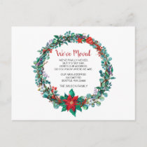 Poinsettia Wreath We've Moved Holiday Announcement Postcard