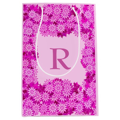 Poinsettia Wreath with Monogram Fuchsia Pink Medium Gift Bag