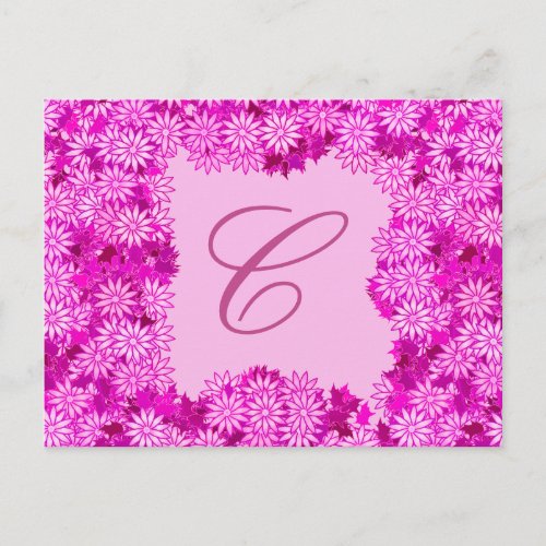 Poinsettia Wreath with Monogram Fuchsia Pink Postcard