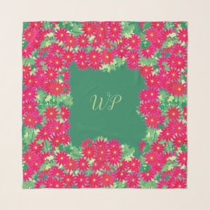 Poinsettia Wreath with Monogram, Red and Green Scarf