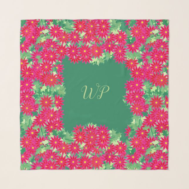 Poinsettia Wreath with Monogram, Red and Green Scarf (Front)