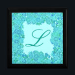 Poinsettia Wreath with Monogram, Turquoise Jewelry Box<br><div class="desc">Turquoise / peacock and aqua Poinsettia flowers and holly frame a customizable monogram.</div>