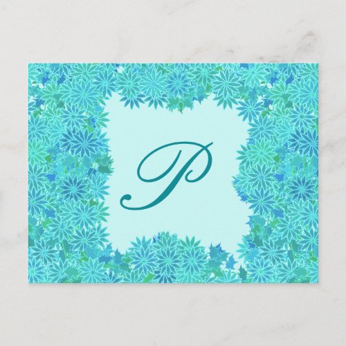 Poinsettia Wreath with Monogram Turquoise Postcard