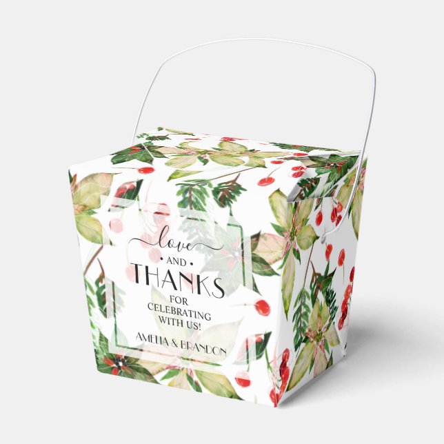 Poinsettias and Berries Christmas Holiday Favor Boxes (Front Side)