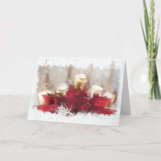 Poinsettias and Candles Christmas Card