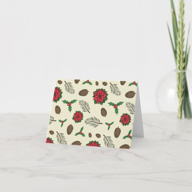 Poinsettias and Holly Blank Holiday Greeting Card (Front)
