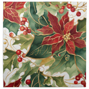poinsettias and holly cloth napkin