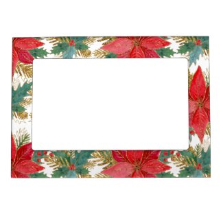 Poinsettias and Holly Holiday Magnetic Frame