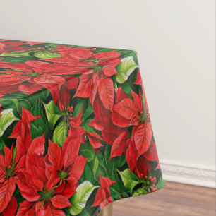 Poinsettias and Holly Leaves Tablecloth
