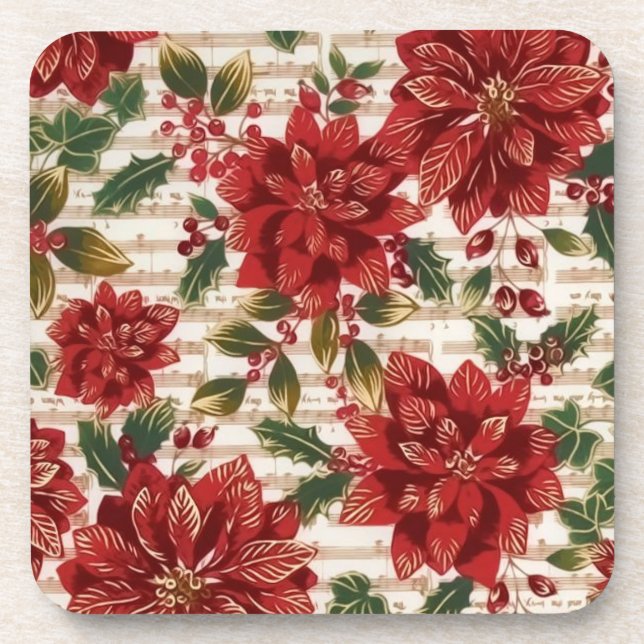 Poinsettias and Music Coaster (Front)
