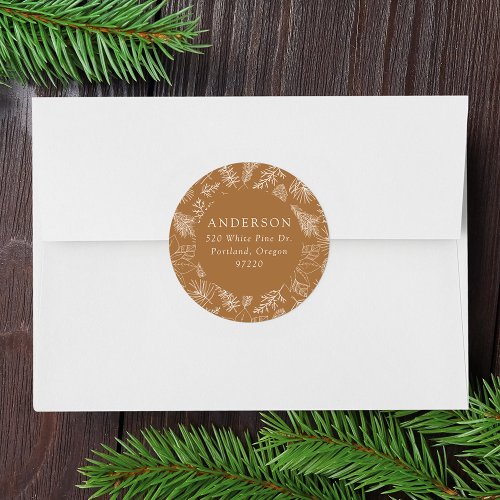 Poinsettias and Pinecones Return Address Classic Round Sticker