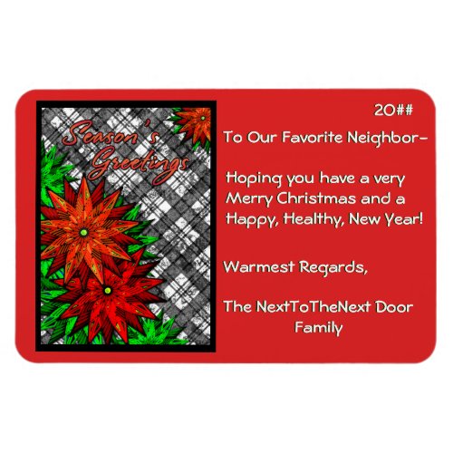 Poinsettias and Plaid Personalized Magnet