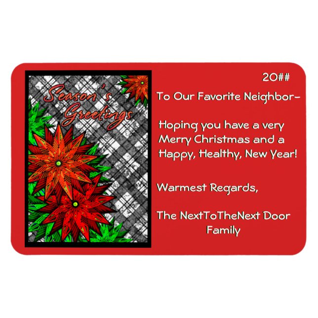 Poinsettias and Plaid (Personalized) Magnet (Horizontal)