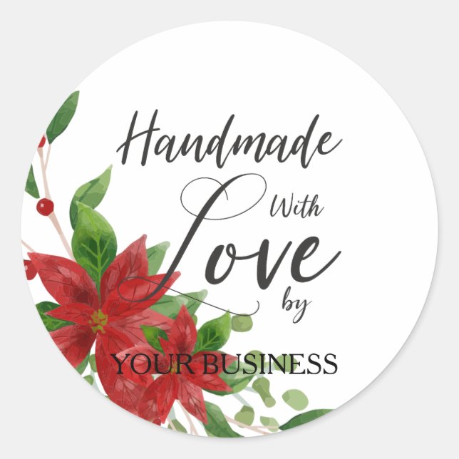 Poinsettias and Quote for Crafts Articles Handmade Classic Round Sticker (Front)