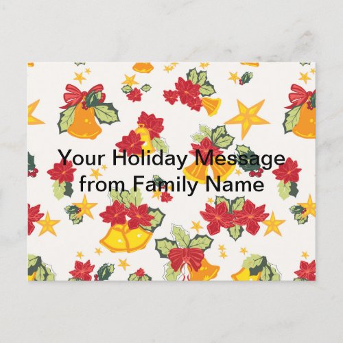 Poinsettias Bells and Holly Holiday Card