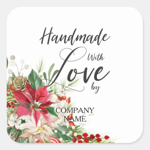 Poinsettias Bouquet Whimsical Handmade with Love Square Sticker