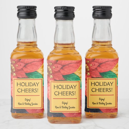 Poinsettias Christmas Floral Personalized Mini Liquor Bottle Label