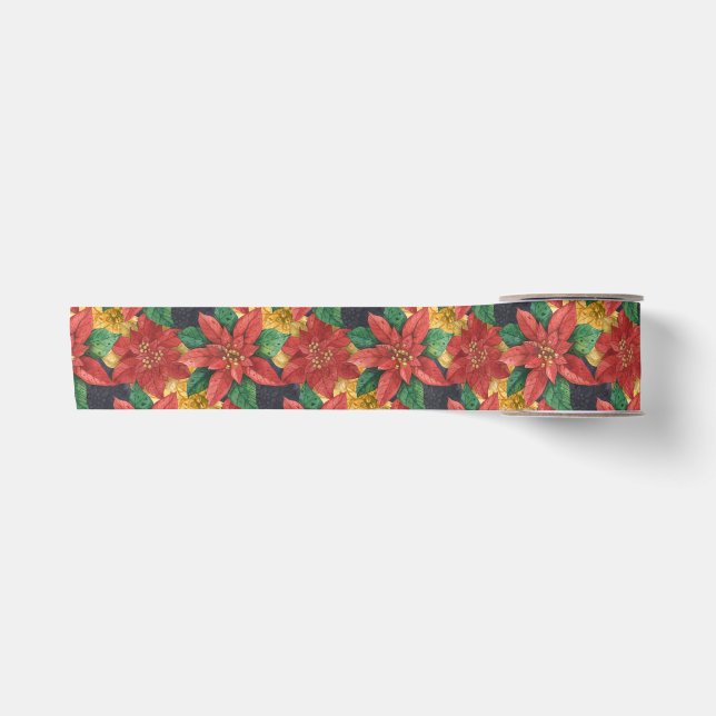 Poinsettias Christmas Floral Satin Ribbon (Front)