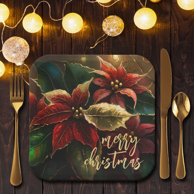 Poinsettias Christmas Holiday  Paper Plates (Creator Uploaded)