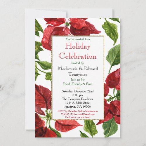 Poinsettias Christmas Holiday Party Invitation