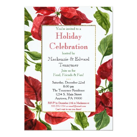 Poinsettias Christmas Holiday Party Invitation