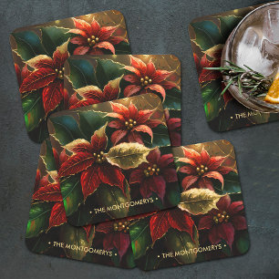Poinsettias Christmas Holiday Square Paper Coaster