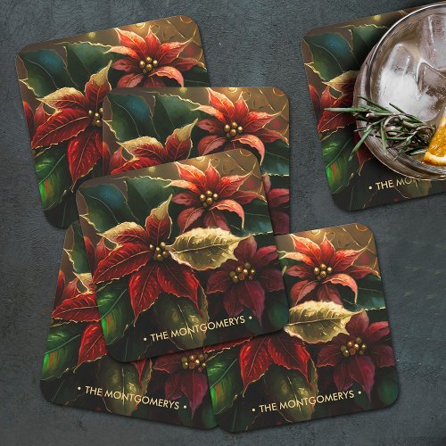 Poinsettias Christmas Holiday  Square Paper Coaster