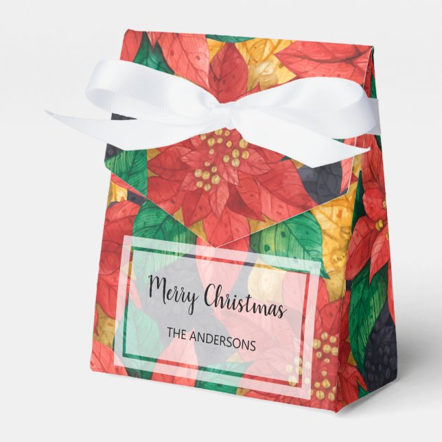Poinsettias Christmas Holiday Tent Favor Boxes (Front Side)
