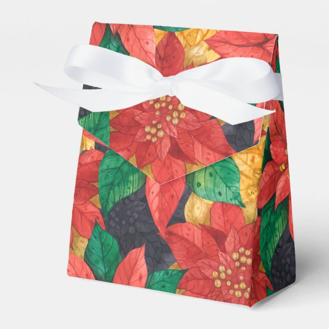 Poinsettias Christmas Holiday Tent Favor Boxes (Front Side)