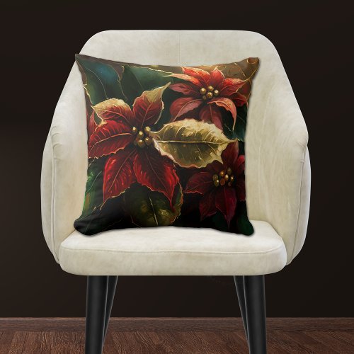 Poinsettias Christmas Holiday  Throw Pillow