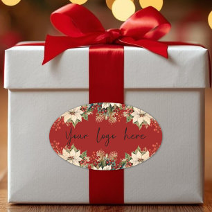 Poinsettias Christmas Logo Oval Sticker