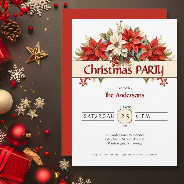 Poinsettias Christmas Party Invitation (Creator Uploaded)