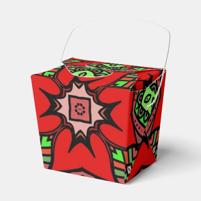Poinsettias Christmas Takeout Favor Boxes (Front Side)