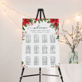 Poinsettias Christmas Wedding Seating Chart Board