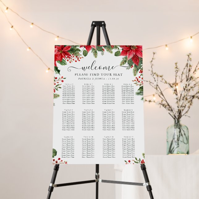 Poinsettias Christmas Wedding Seating Chart Board (In Situ (Stand))