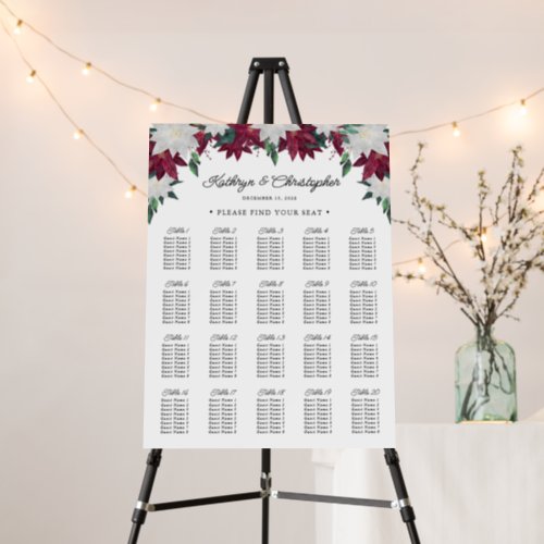 Poinsettias Christmas Wedding Seating Chart Foam Board