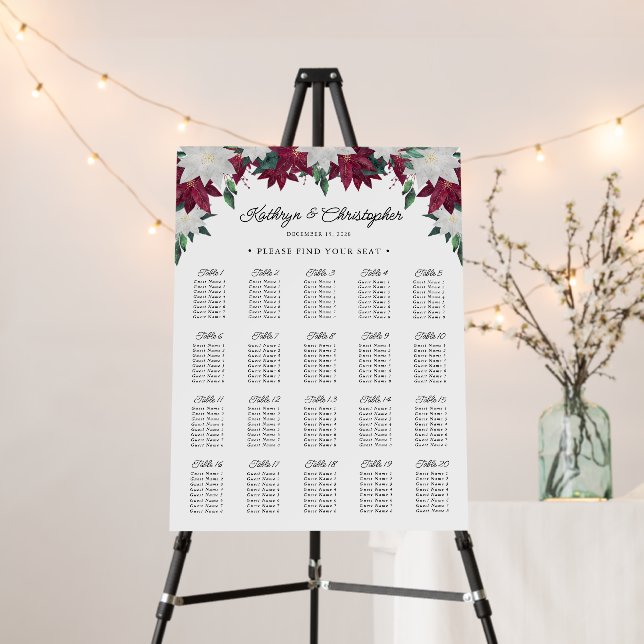 Poinsettias Christmas Wedding Seating Chart Foam Board (In Situ (Stand))