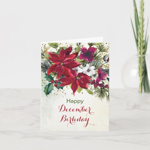 Poinsettias December Christmas Birthday Holiday Card