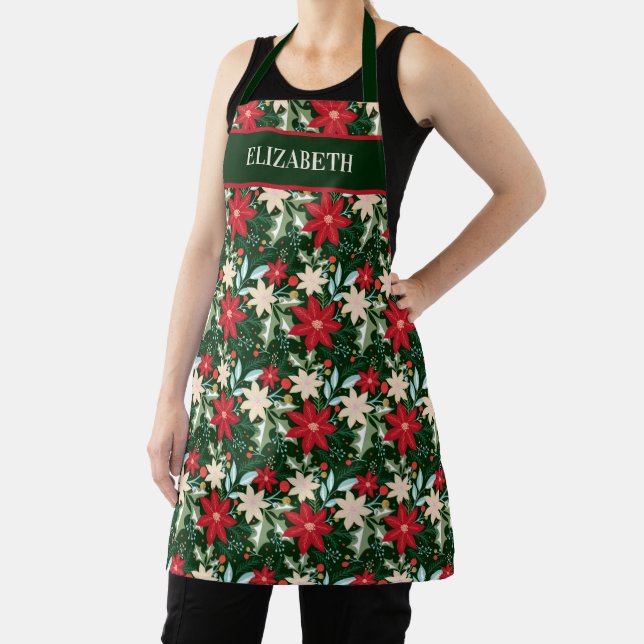 Poinsettias Floral Christmas Custom Personalized Apron (Insitu)