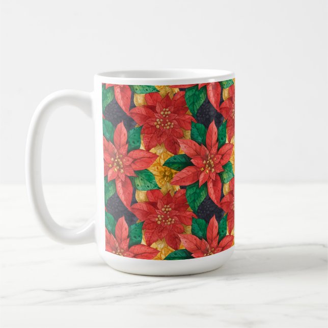 Poinsettias Floral Christmas Holiday Coffee Mug (Left)