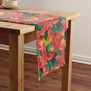 Poinsettias Floral Christmas Holiday Medium Table Runner