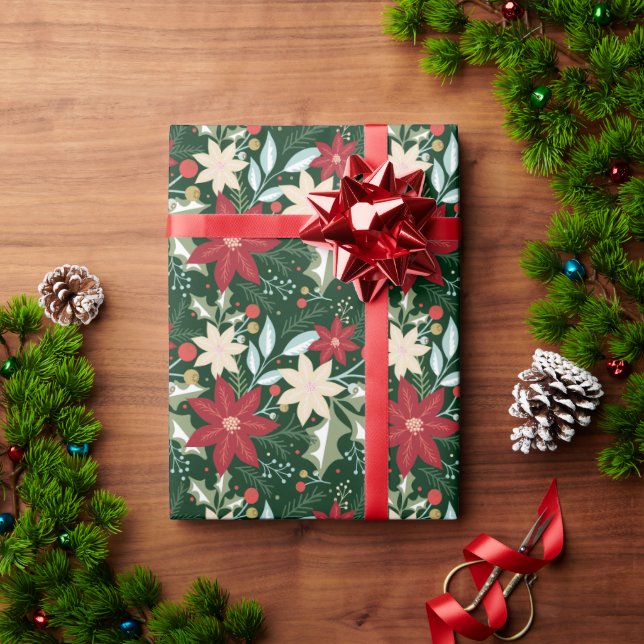 Poinsettias Floral Christmas Holiday Wrapping Paper (Holiday Gift)