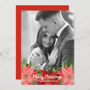 Poinsettias Floral Christmas Photo Holiday Card