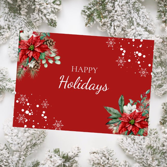Poinsettias Floral Red Holiday Christmas Card (Creator Uploaded)