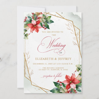 Poinsettias Floral Winter Christmas Wedding Invitation