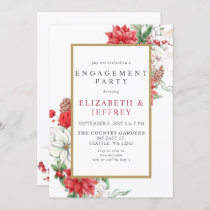 Poinsettias Gold Holly Christmas Engagement Party  Invitation