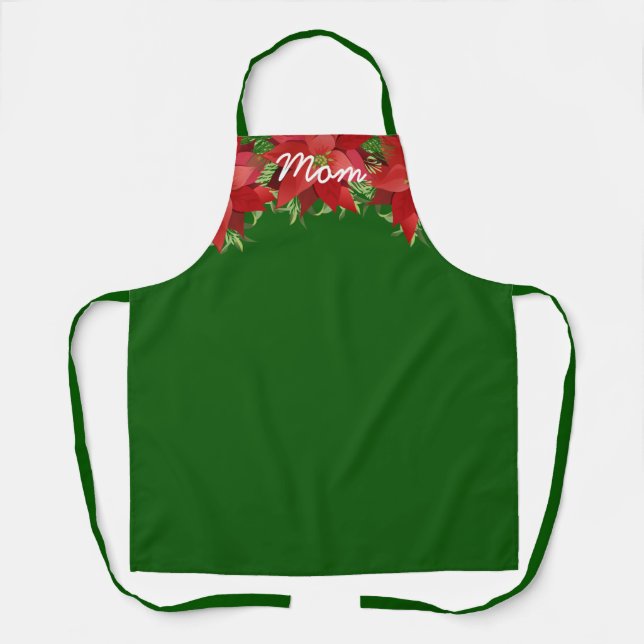 Poinsettias Green Personalized Apron (Front)