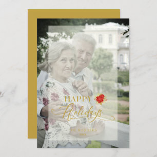 Poinsettias Happy Holidays Photo Family Gold Card